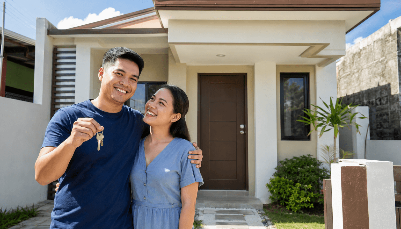 Filipino family in front of their new home